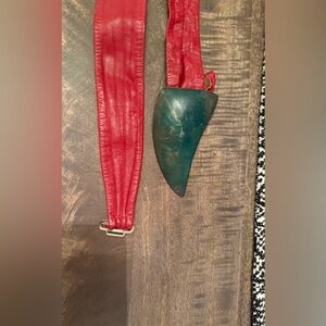 Elegant Red Leather Belt with Unique Buckle